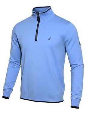 NAUTICA Mens (L) Cobalt Blue/Navy Trim 100% Cotton 1/4 Zip Casual/Golf Sweater